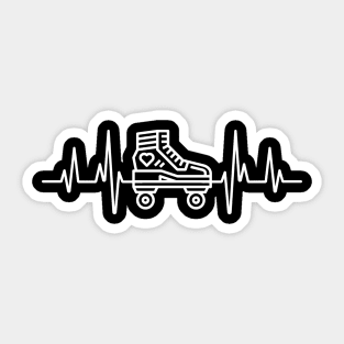 Roller Skate line drawing and heartbeat in white for skaters and roller derby fans Sticker